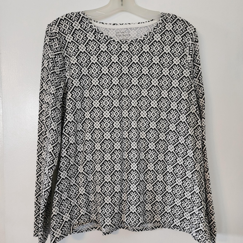 XL Y2K Basics Black and White Geometric Long Sleeve Top by Talbots